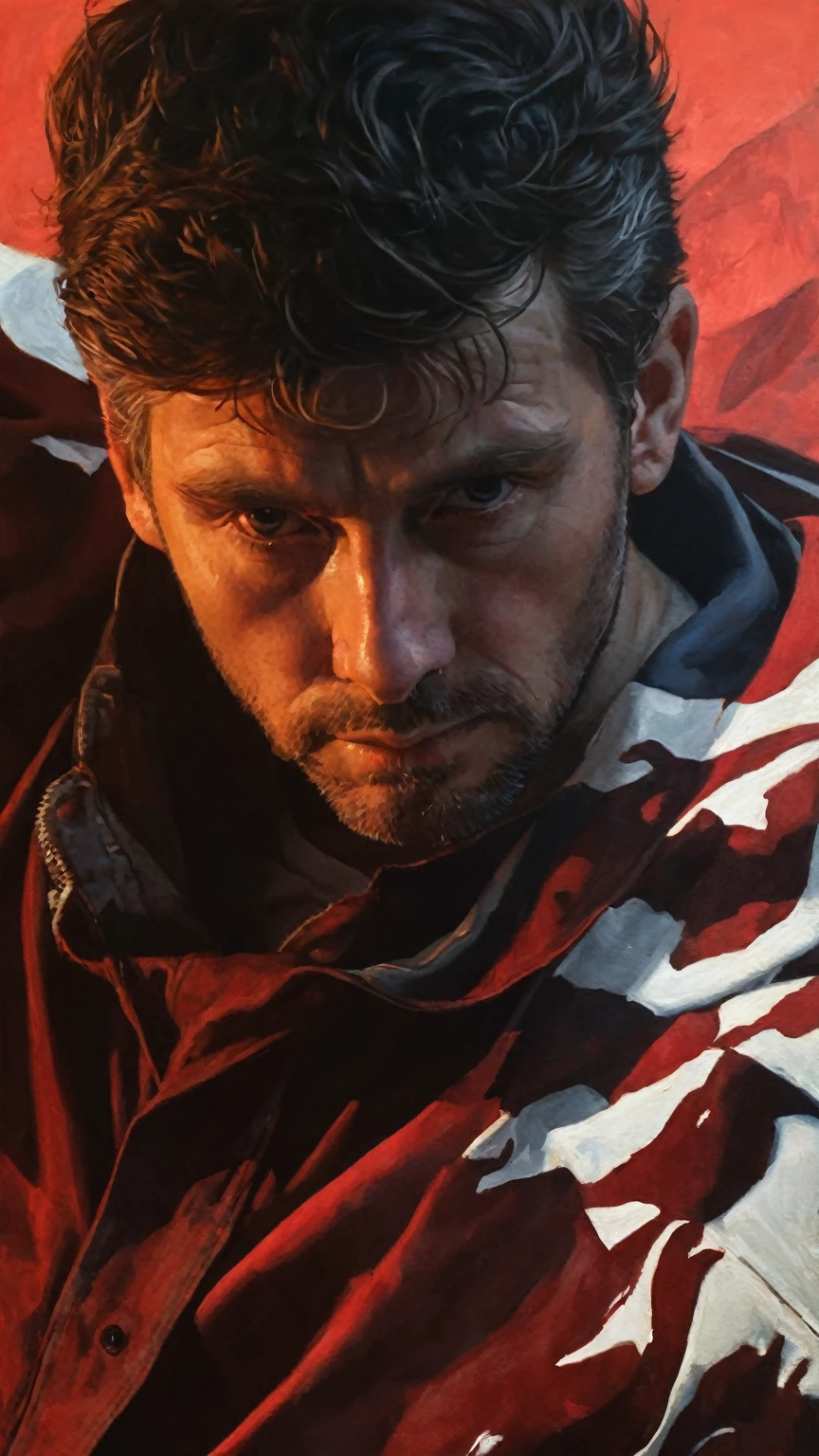 Frontal portrait of an adult man looking at the viewer, Hyper-Realism, hyperdetailed, incredible realism.