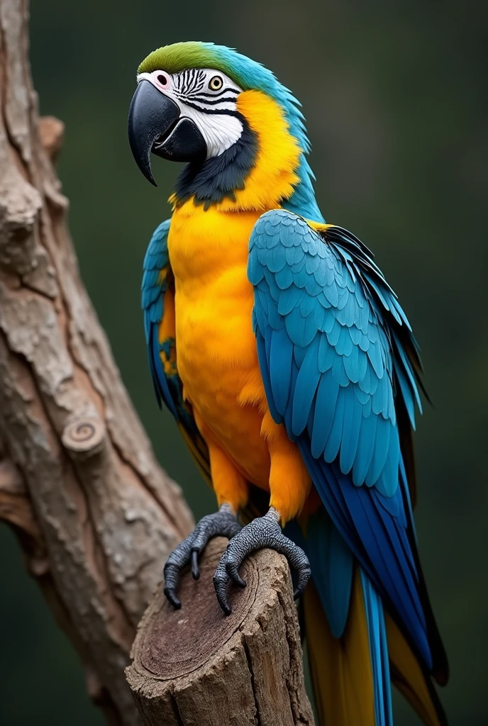 I just draw the lines of a blue and yellow macaw sitting on a tree trunk
