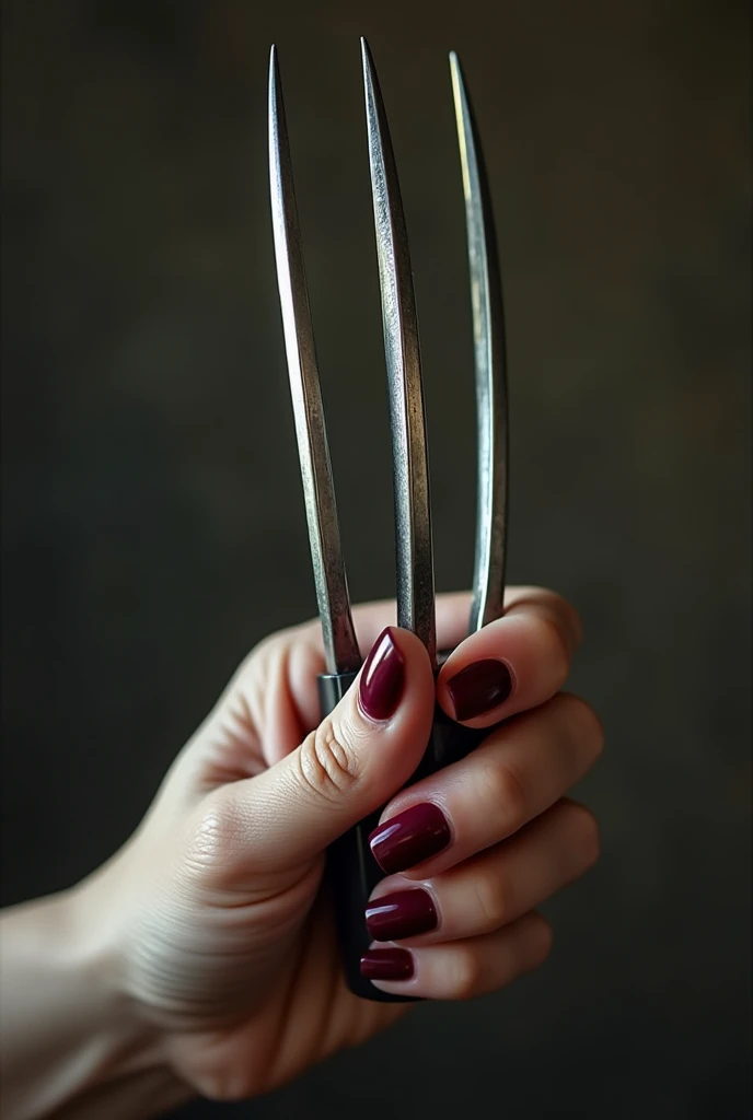 wolverine nails on woman hand