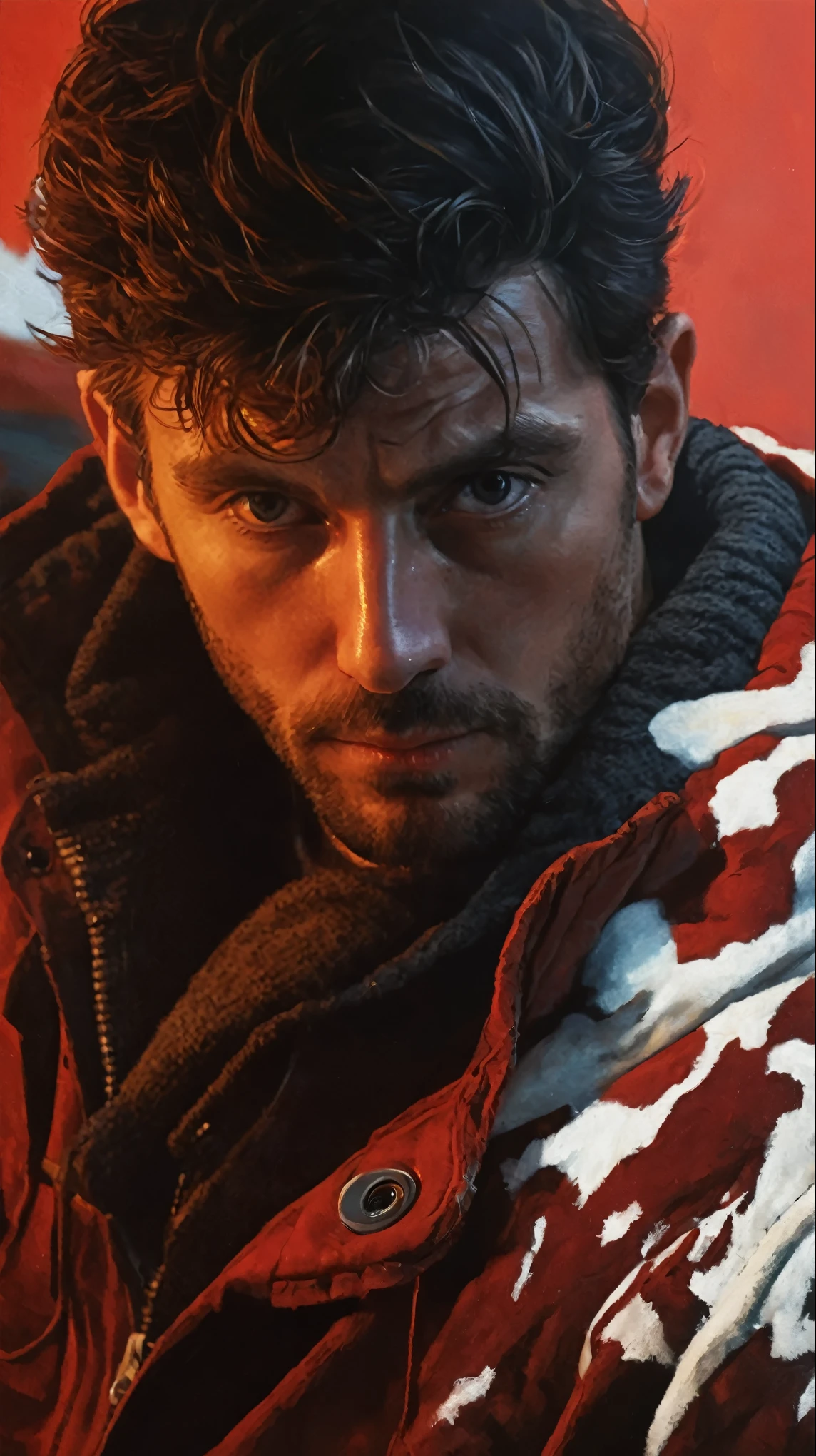 Frontal portrait of an adult man looking at the viewer, Hyper-Realism, hyperdetailed, incredible realism.