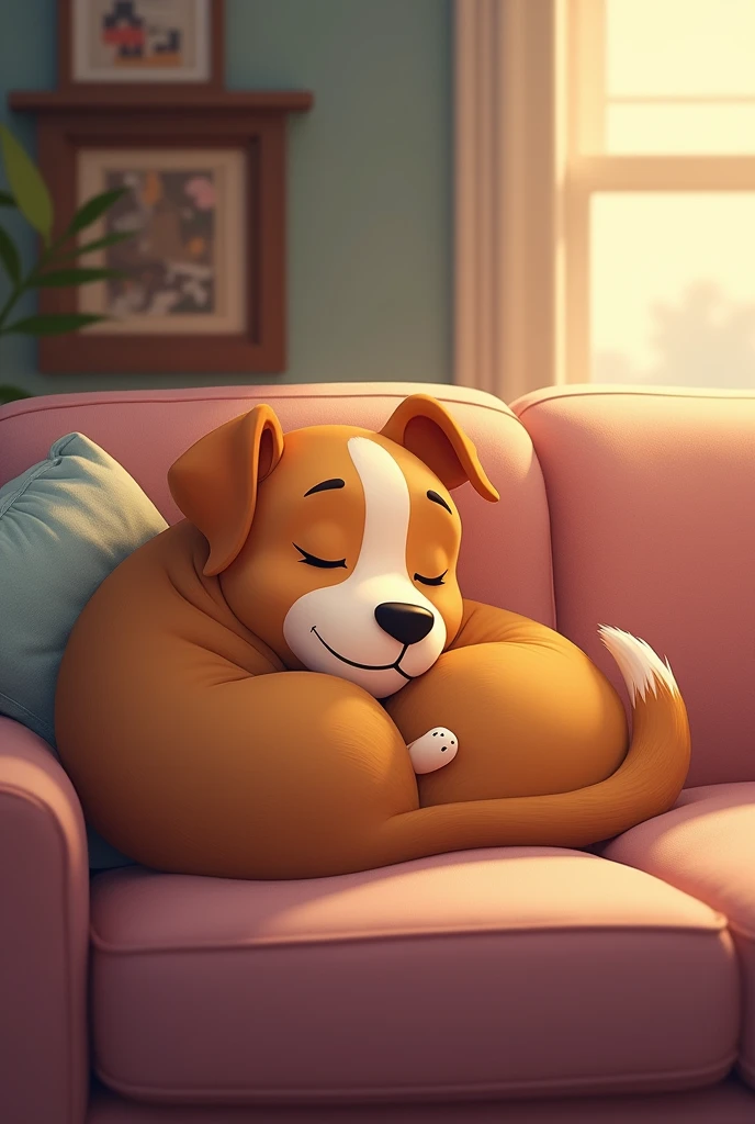 Max the dog curled up on the couch, relaxed]** cheered up
