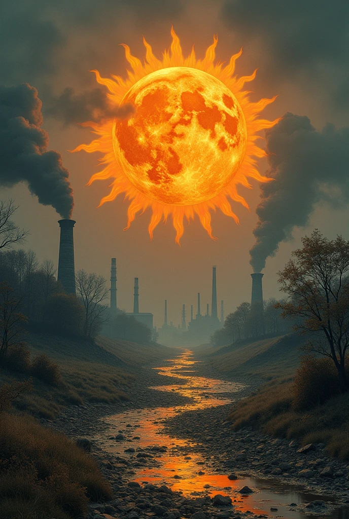 Creer une image qui montre que l’univers est polluer avec les déchets plastiques,fumée des unsines,ma coupe d’abre et montre le soleil qui pleure
Sois plus realiste