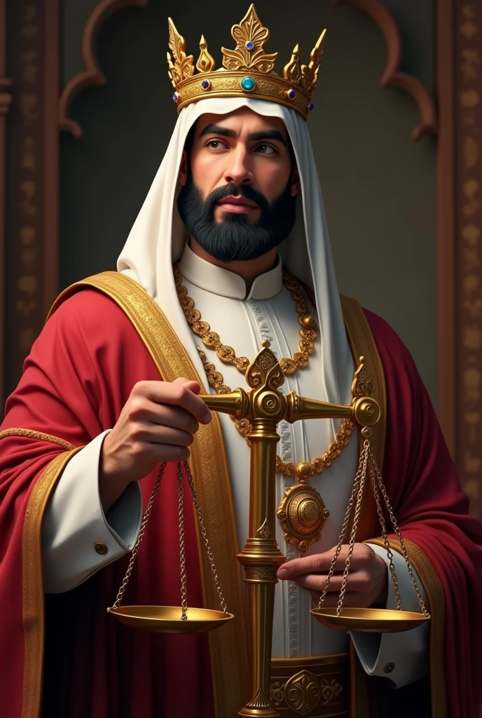 A regal portrait of King Ali, with a wise and compassionate expression, wearing a crown and holding a scales of justice.
Can i get animation of this image for 10 seconds