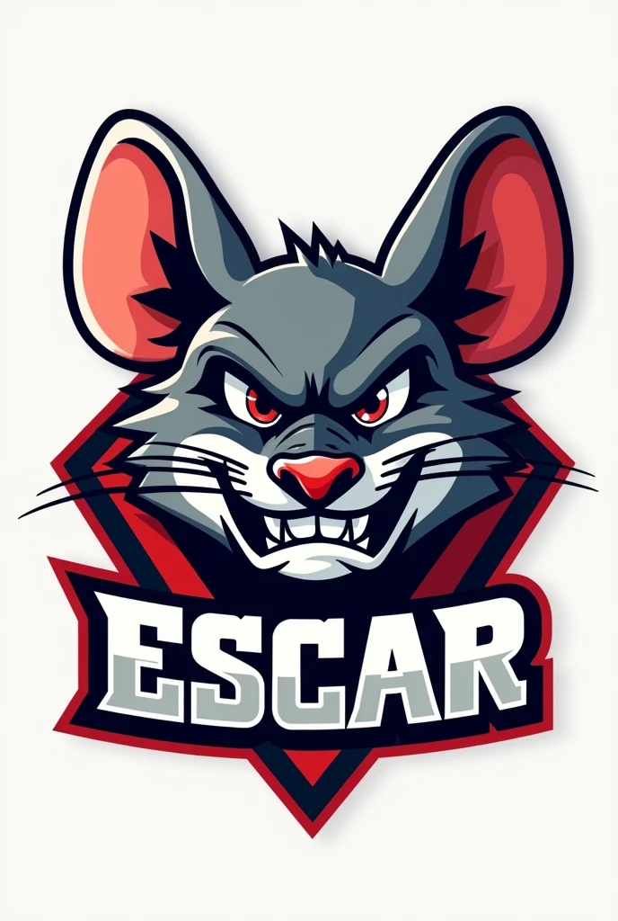 Create me a logo of an angry animated mouse head for a sports team and it says ESCAR 