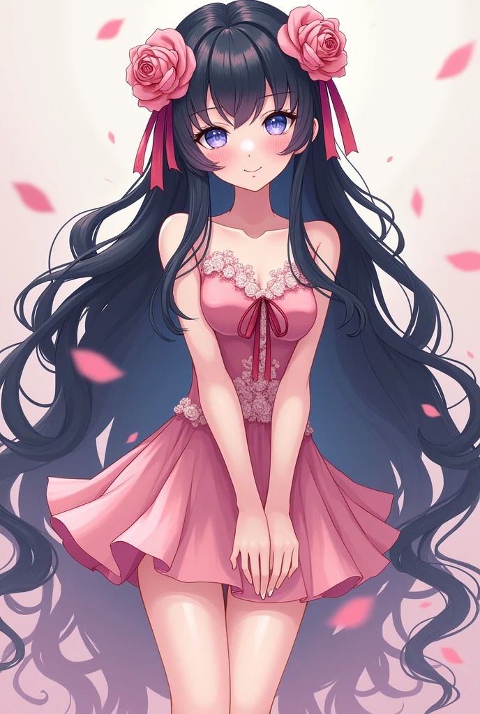 Anime style, enchanting female character, vibrant purple hair, alluring red high-thigh dress, stylish pose, flowing movement, eye-catching color contrasts, soft shading and highlights, centered composition, dramatic expression, lively atmosphere, digital illustration