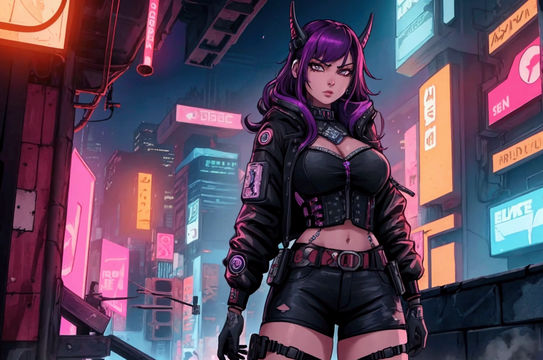 1girl, cowgirl (western), cyberpunk, facing viewer, high quality, 8k, very detailed, high resolution, exquisite composition, and lighting