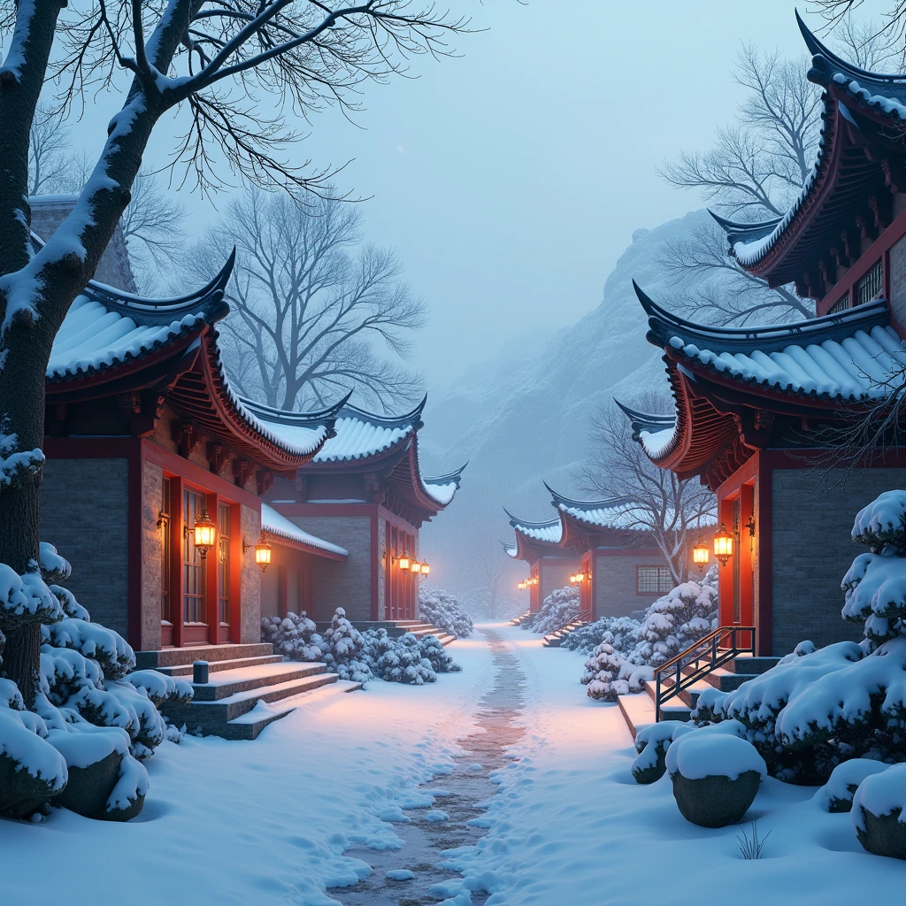 (Snow Scenery), ancient Chinese architecture. Beautiful cinematic lighting, surreal, color graded, dynamic movement, captivating chiaroscuro. Beautiful cinematic lighting, surreal, color graded, dynamic movement, captivating chiaroscuro, (special effects:0.1), full body, award-winning, cinematic still, emotional, vignette, dynamic, vivid, (masterpiece, best quality, photorealistic, Professional, perfect composition, very aesthetic, absurdres, ultra-detailed, intricate details:1.3)