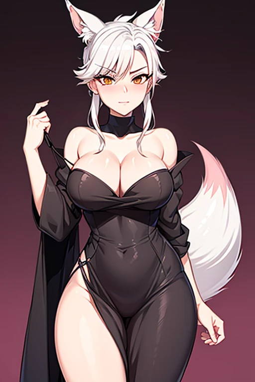 Fox-tailed zorro waifu, milf, pirate dress , HD, white hair with pink, bust, (of course)