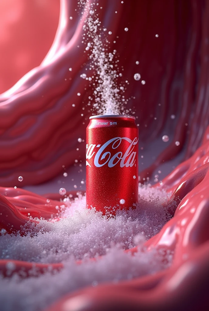 "An animation of sugar entering the bloodstream, with a Coca-Cola can being poured.