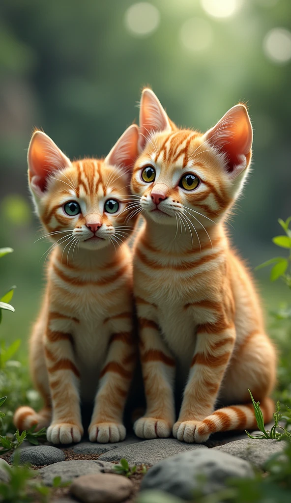 Two real cats born on a natural background