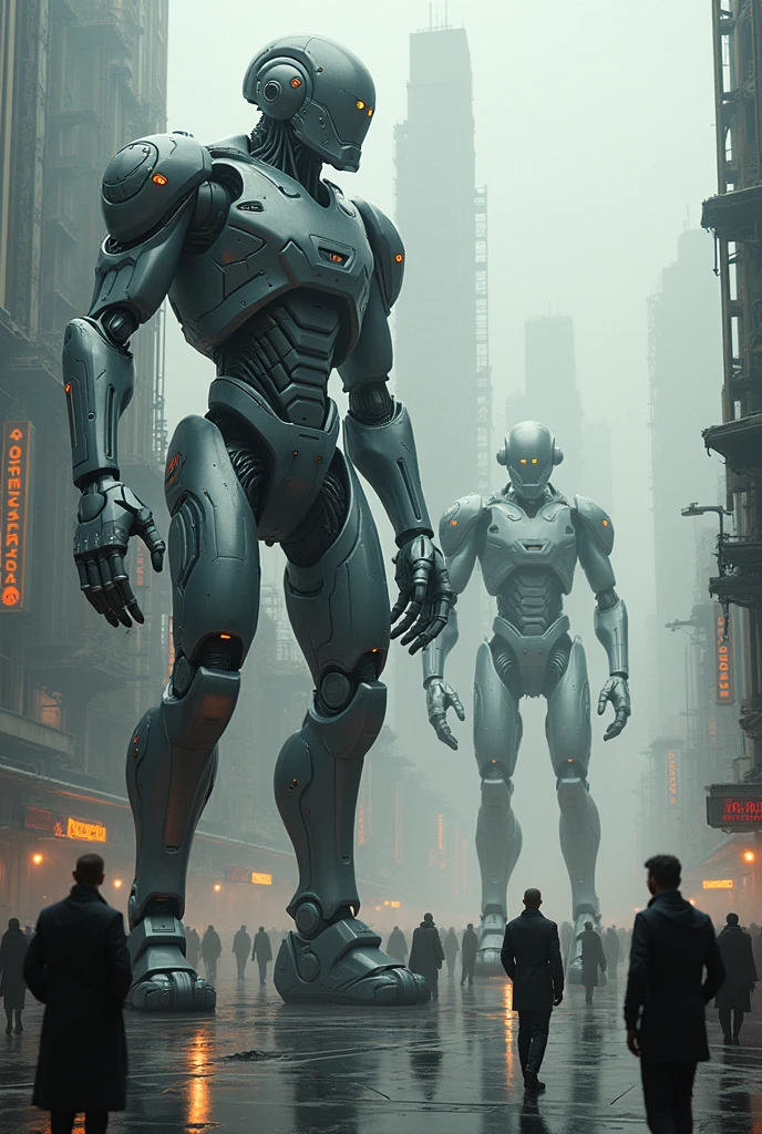 a dystopian Terminator- t 800 inspired image:
"A heavily damaged, cybernetic humanoid figure stands in the middle of a desolate, post-apocalyptic cityscape. Its red robotic eye glows ominously through the shattered remains of its human-like face, revealing exposed wires and metal plating. The once-grand skyscrapers around it are now crumbling ruins, bathed in the faint, eerie glow of a dying sun. Broken vehicles, debris, and the skeletal remains of buildings clutter the streets, and a dense, smoky fog fills the air. In the background, dark, towering machines patrol the ruins, scanning for any signs of life."