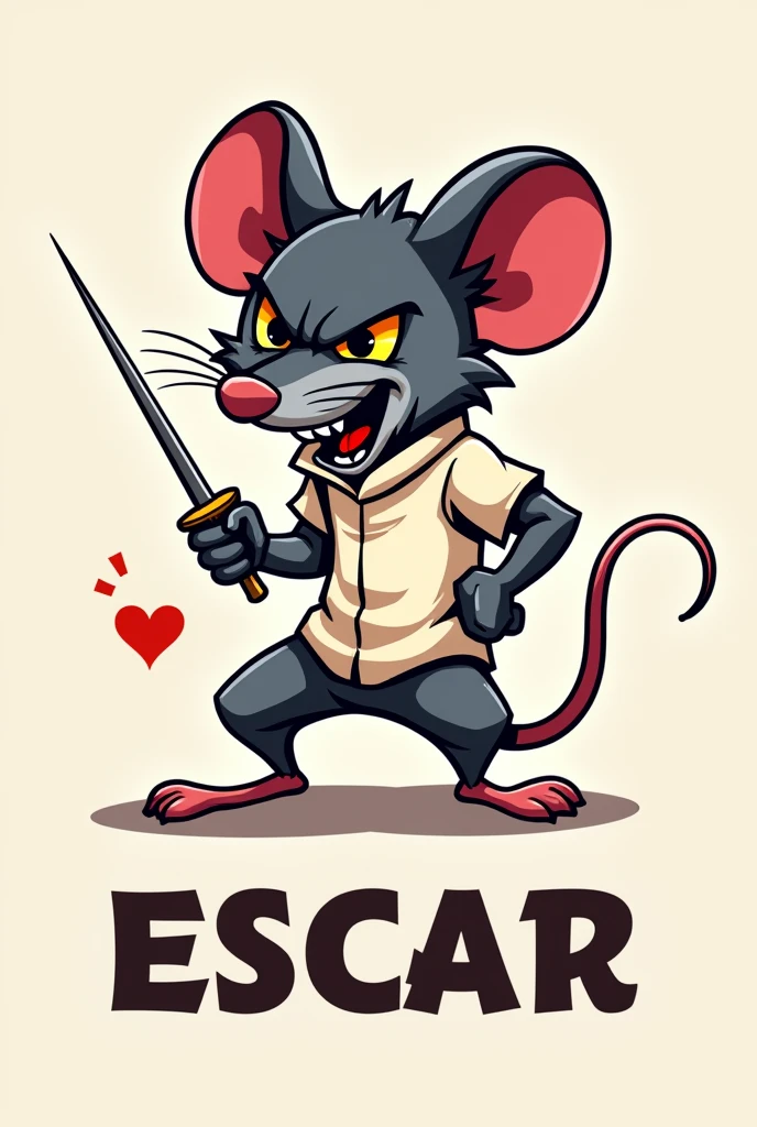 Create me a logo of an angry fencing mouse that says ESCAR 