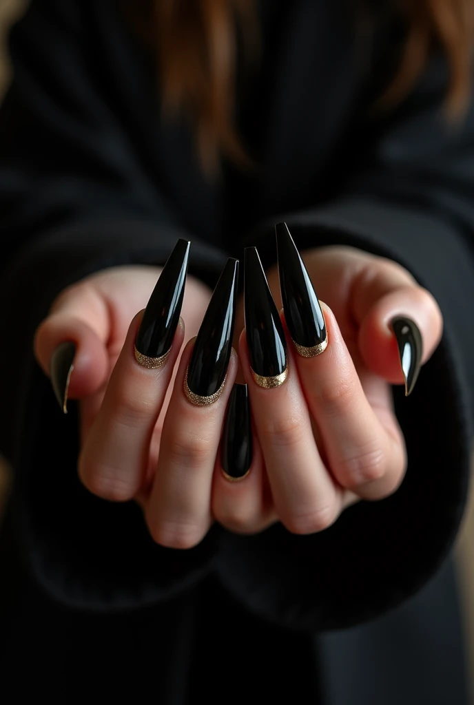 long black and gold nails