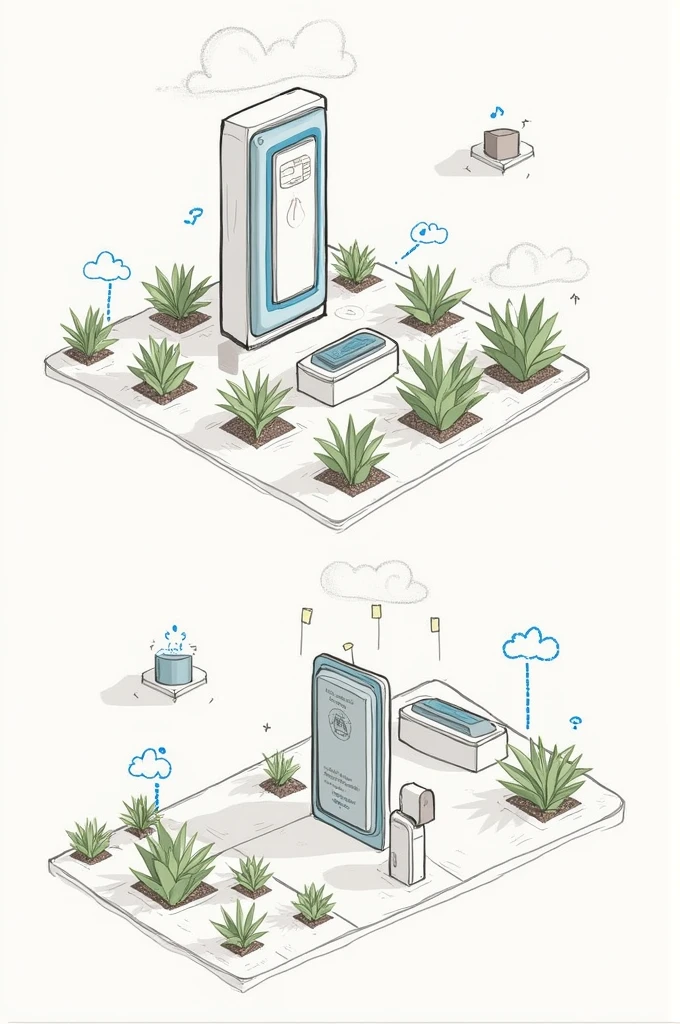 Create sketches for smart automatic irrigation system for plants to utilize sensor to monitor soil moisture levels and weather conditions