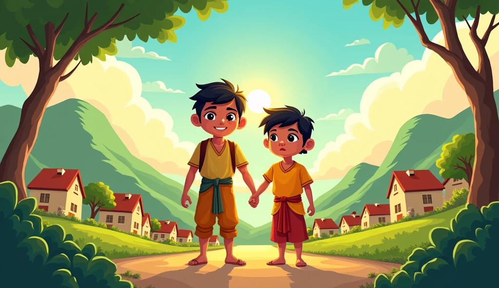 The story of Suraj and Chandra was not just the story of a village, but it was a tale of inspiration about how hardships can be overcome together. Together, the two brothers proved that with true dedication, brotherhood and cooperation, any difficulty can be overcome. Cartoon Image