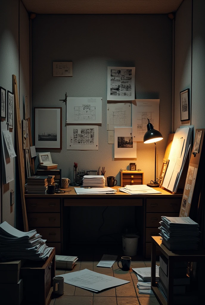 room of a busy architect without the person at night wallpaper
