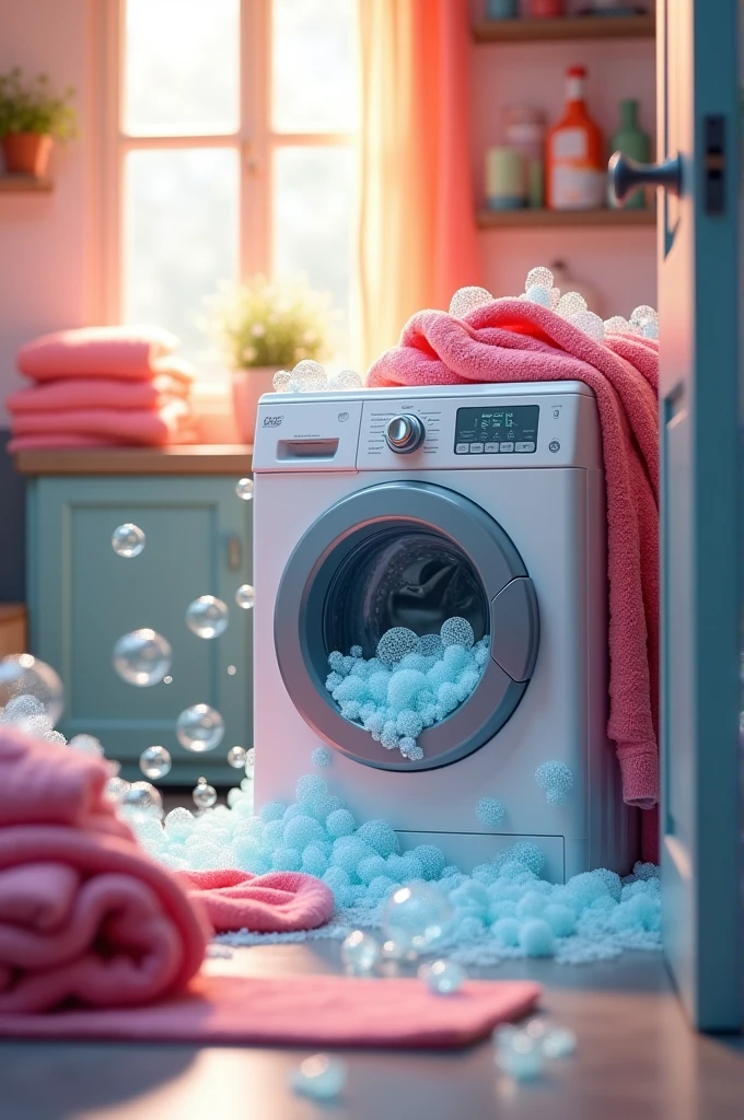 Laundry background with washing machine washing bubbles for Instagram story