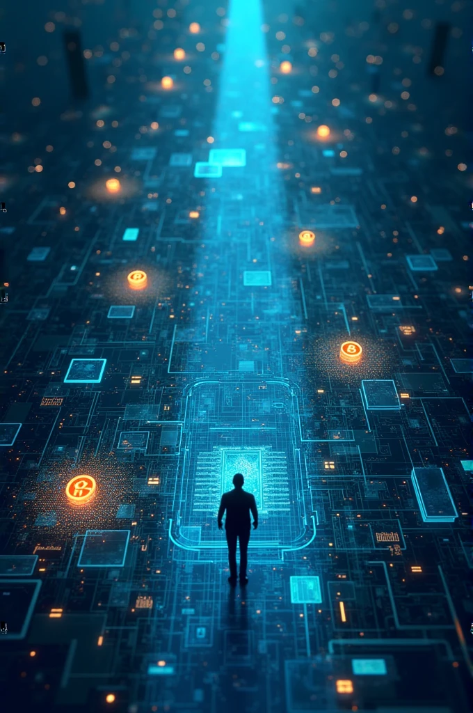 The path begins with mining digital coins, progresses through trading on exchange platforms, and ends with purchasing goods from online stores.