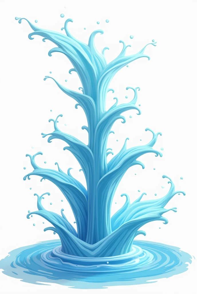 Please create a high-resolution image,Abstract stick cartoon。A column of water spurts vertically upward,Like the trunk of a tree。Splashing into four water splashes at high altitude。The splash should be bigger,Like waves,Be natural。