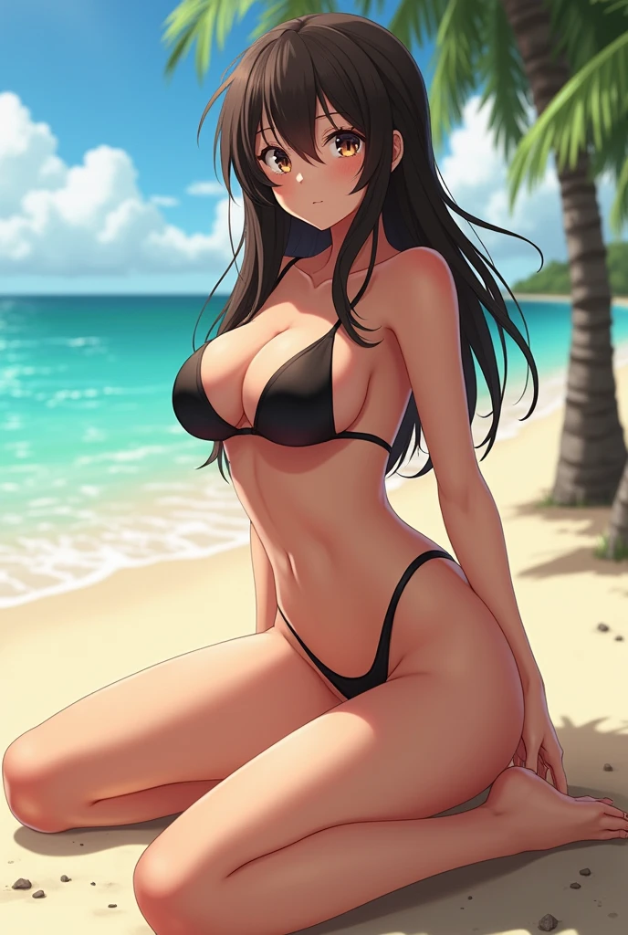 Sexy hot anime, girl, in a beach, sitting on sand, wearing none, 8k, extra hd, big boobs, legs open wide