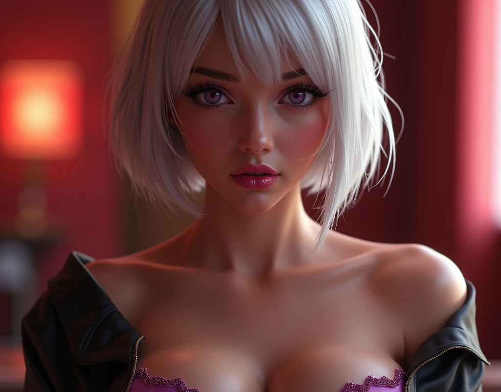 A gloomy and shady woman（anatomy correct）Short white hair，Wearing black sexy clothes（Half-body close-up），In a weirdly dim room（Spooky atmosphere）ultra-realistic realism，Ethereal horror（super-fine）Spooky atmosphere，Multiple monochromes，Perfectcomposition，Perfect light and shadow，Lonely atmosphere，tmasterpiece。