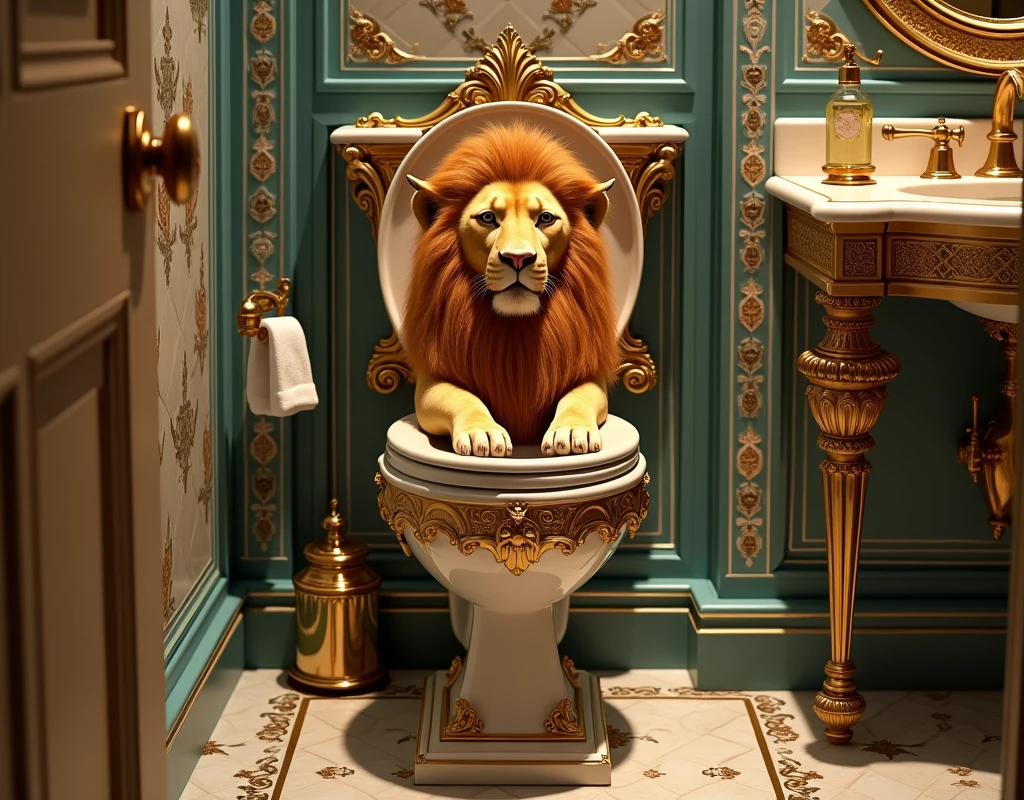 We need a wonderful toilet with the image of a lion on it