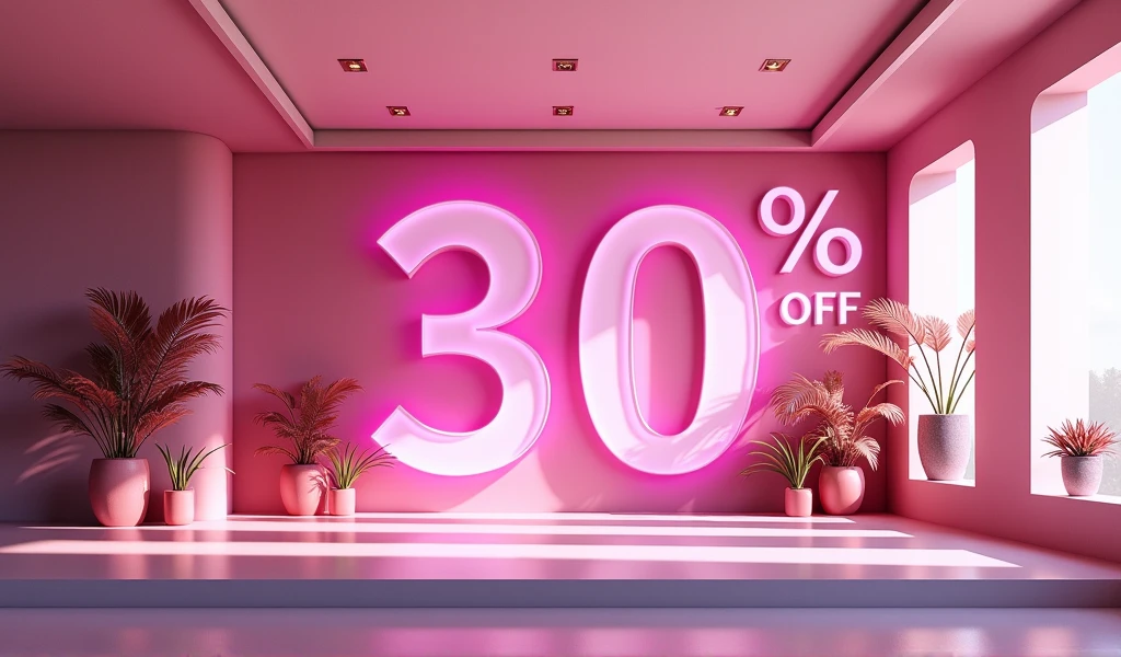 Um banner  com  nome da loja Hero Beauty  loja de maquiagem com 30% off