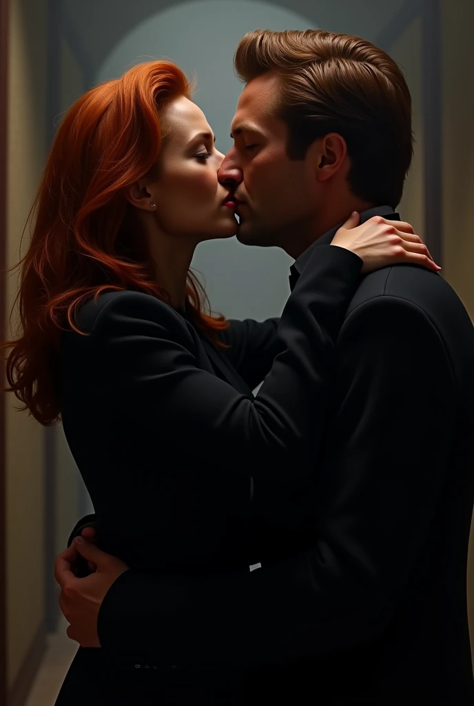 An image of Dana Scully and Fox Mulder from the X-Files kissing
