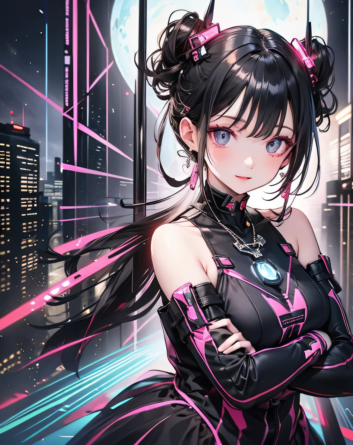masterpiece,(Highest quality),Very detailed,Very detailed,One person,(メカnicalwing:,Glowing Eyes:green,:1.2,Long, thin ears:0.8),(Cyberpunk City:1.5,arms:Energy Blade),(Fantasy Landscape:1.2,Natural light:1.5,Confident expression),(Panorama:1.2), smile,angle,Angels, wing,,