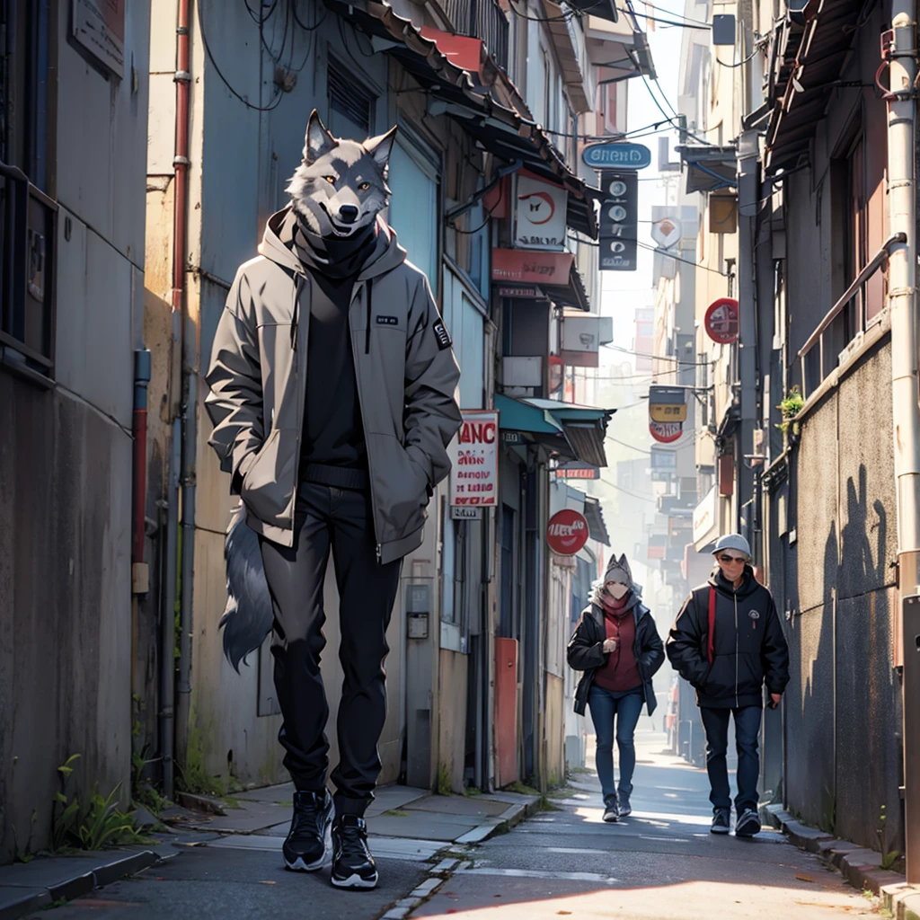 Urban gray wolf, dressed like 80's rappers