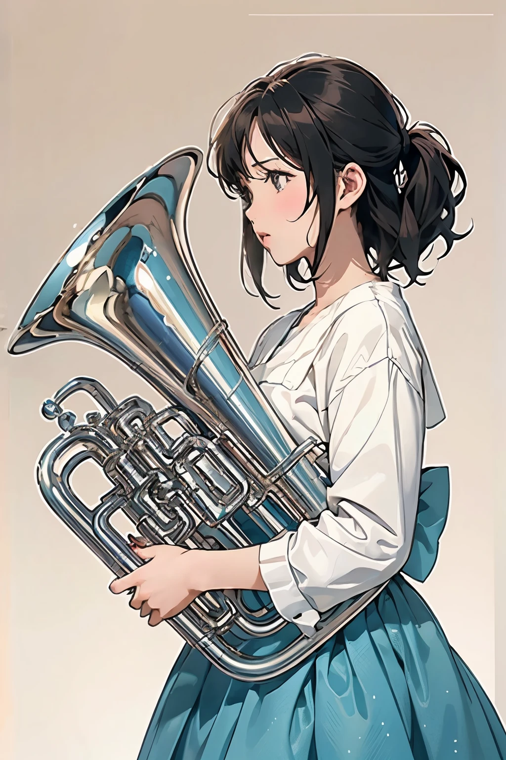 (masterpiece, Highest quality:1.2), (One Girl), play the euphonium, alone, (Draw the Euphonium Shape Accurately:1.4)、Sit down、(From the side)、In the uniform of Kitauji High School、(Blur the background)、Anime Art、4K、8k、wallpaper、