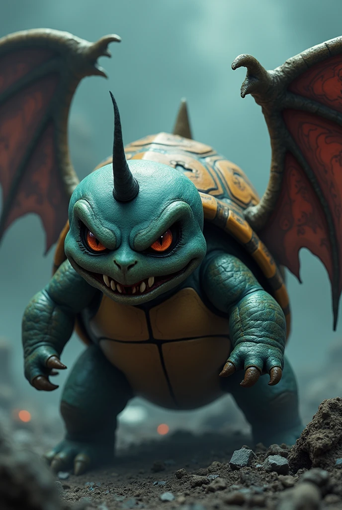 (ultra detailed), Squirtle、Horn、wing、(Tattoo:1.5)、Evil Face