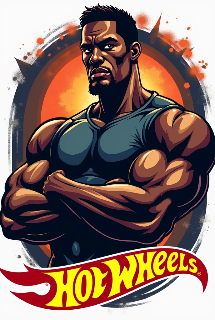Logo with muscular arm of black man with Hotwheels theme written with tilde accent Rafãominis