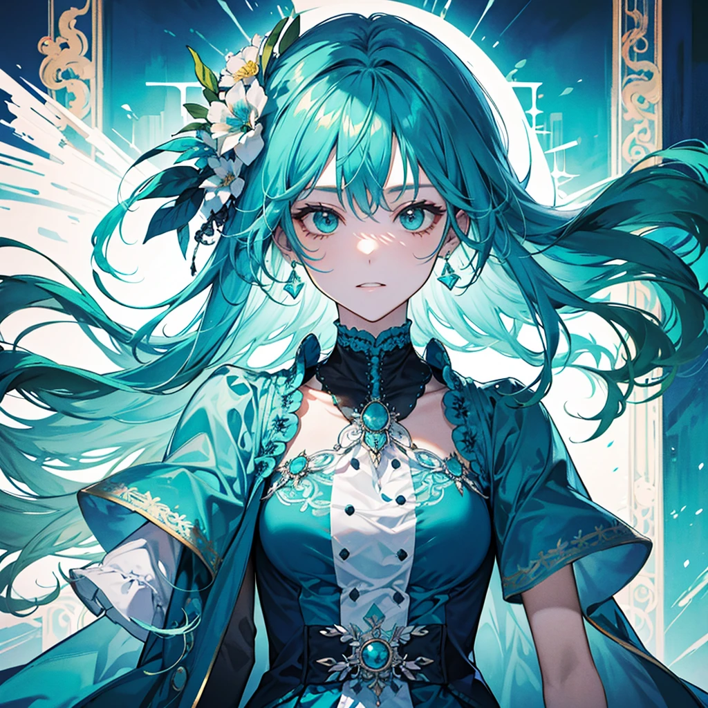 Turquoise style, I'm looking at you, good eyes, messy hair, broken hair, by the wide, chivalry, Very nice cyberpunk digital artwork., male focus, elegant, Heroic and shameless, handsome man, She wears a blue and white kimono., long sword on his shoulder, chivalrous style, High quality detailed rendering, The blurred background and soft light stand out, Shot on the middle side, Medium side view, Printed decorations and accessories., Broken flowers and flying flowers., A dense fog surrounds, Extremely exquisite changes of light and shadow.. Anime style 4k wallpaper.