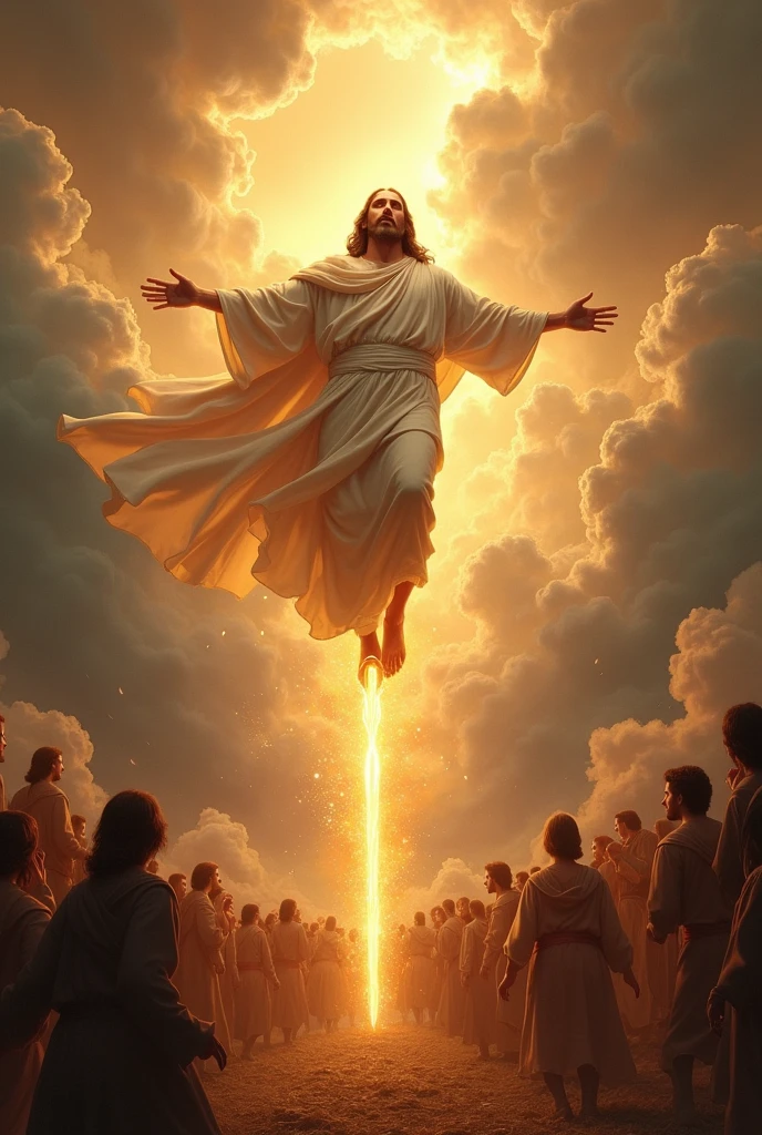 Jesus coming down from heaven with the flaming sword and separating the wheat from the chaff