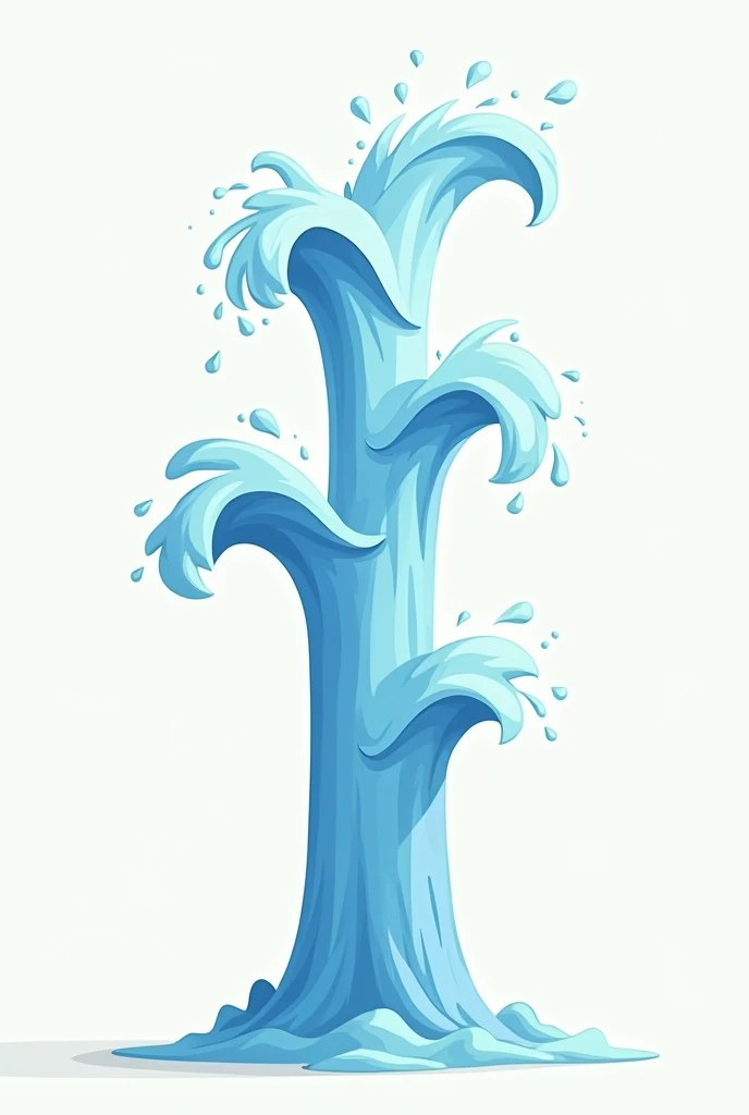 Please create a high-resolution image,Abstract stick cartoon。A column of water spurts vertically upward,Like a tree trunk。Four large waves splashed high up on the tree trunk。Wave height varies,Not on the same level。Be natural,The waves can be disconnected from the main trunk。