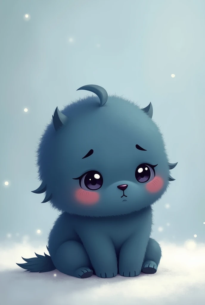 Create a cute animated character, tender and furry that represents the emotion sadness, whose characteristic color is dark blue