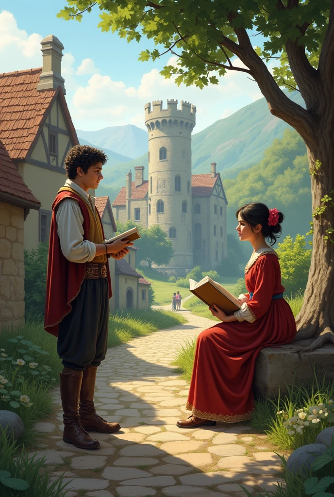 Clara and Alexandre have a fluid conversation, exchanging ideas about literature and village life. Clara comments on the monotony of her life and Alexandre, still disguised, talks about life's challenges "in town" (referring to the castle).