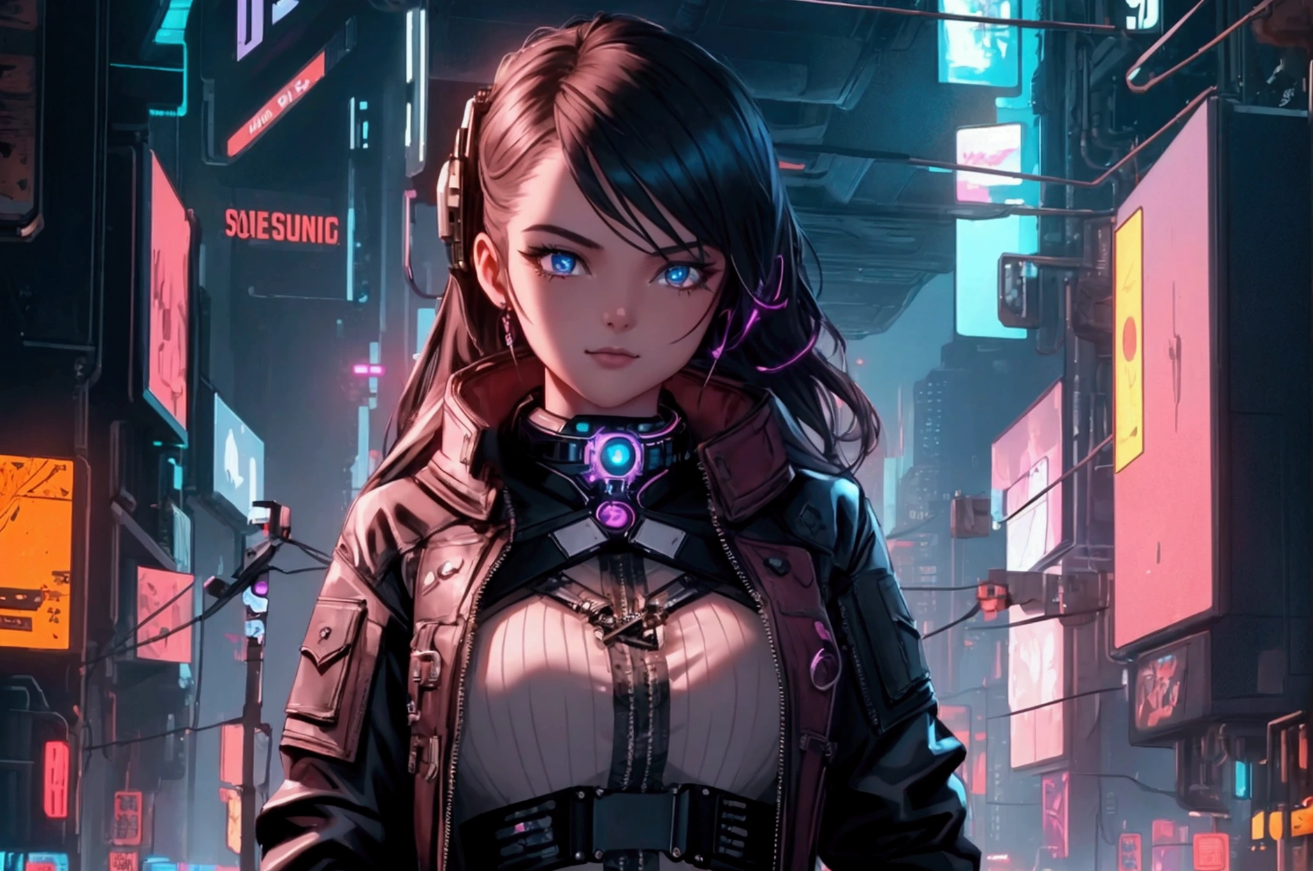 1girl, cowgirl (western), cyberpunk, facing viewer, high quality, 8k, very detailed, high resolution, exquisite composition, and lighting
