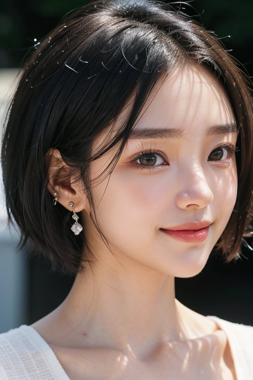(2 pure Japanese girl,), (Small breasts:1.5,),(solo,,Textured skin, Detailed skin,Detailed face,Detailed eyes,detailed posing,Natural eyebrows,Sparkling Eyes,High detail, Highest quality, Super detailed, Surrealism, ,8k,RAW Photos,Photographicism,Professional Lighting,Ray Tracing,Portrait Photography,Soft Light),(((Black Hair, Natural Makeup,Simple earrings, short hair,))),(((lanthanum,Looking longingly,smiling, )))