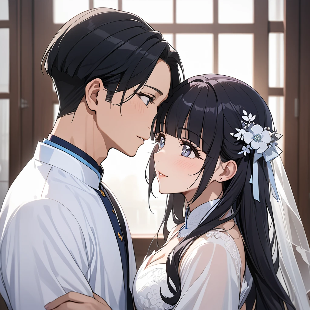 ((Highest quality)), ((masterpiece)), (detailed), （Perfect Face）、The woman is Aoki Reika, a Korean woman with semi-long hair.、The woman is getting married to a Korean man in Korea.