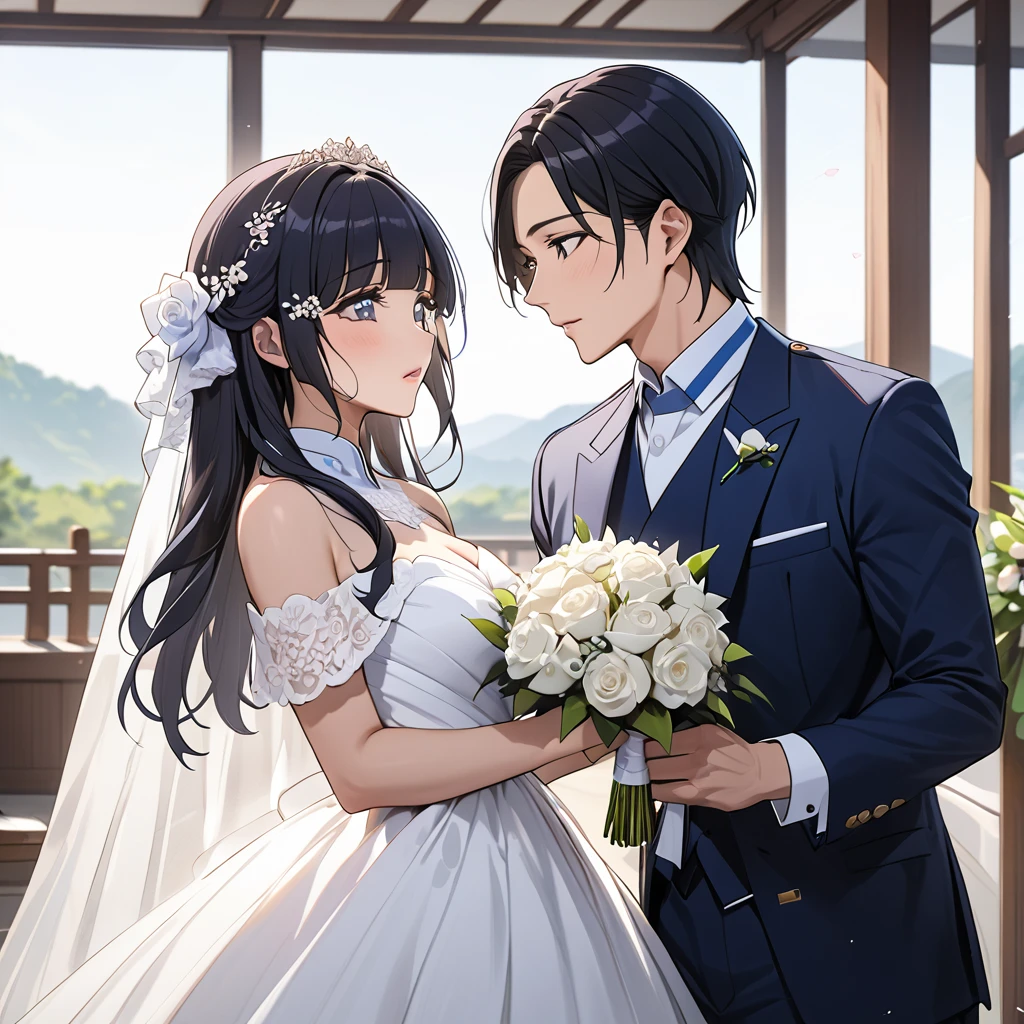 ((Highest quality)), ((masterpiece)), (detailed), （Perfect Face）、The woman is Aoki Reika, a Korean woman with semi-long hair.、The woman is getting married to a Korean man in Korea.