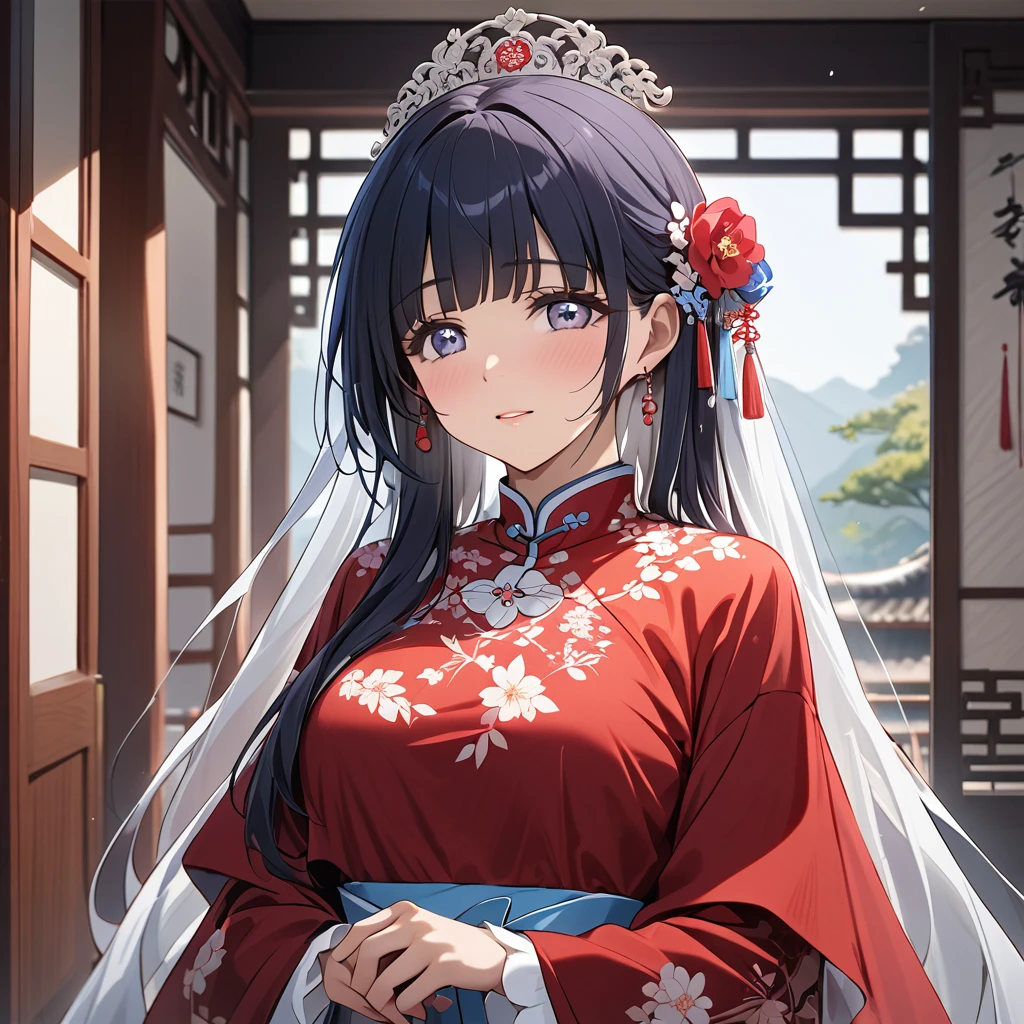 ((Highest quality)), ((masterpiece)), (detailed), (Perfect Face)、The woman is Reika Aoki, a Chinese woman with semi-long hair.、The woman is getting married to a Chinese man in China.