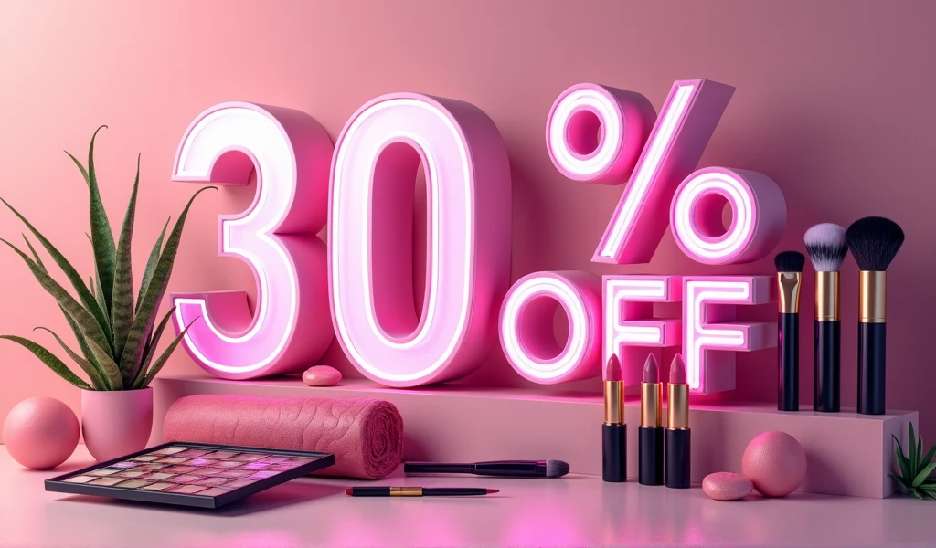 Um banner com nome da loja Hero Beauty loja de maquiagem com 30% off