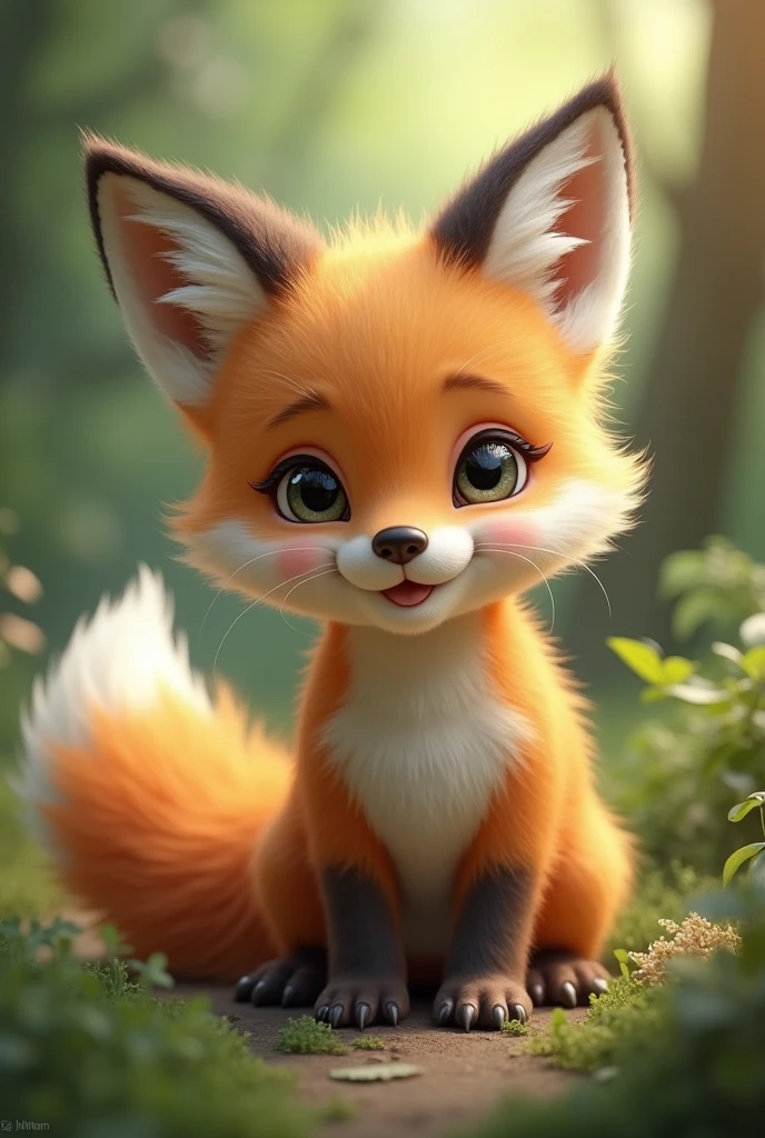 a human baby with a human body but with tails and ears in a combination of a fox and a wolf