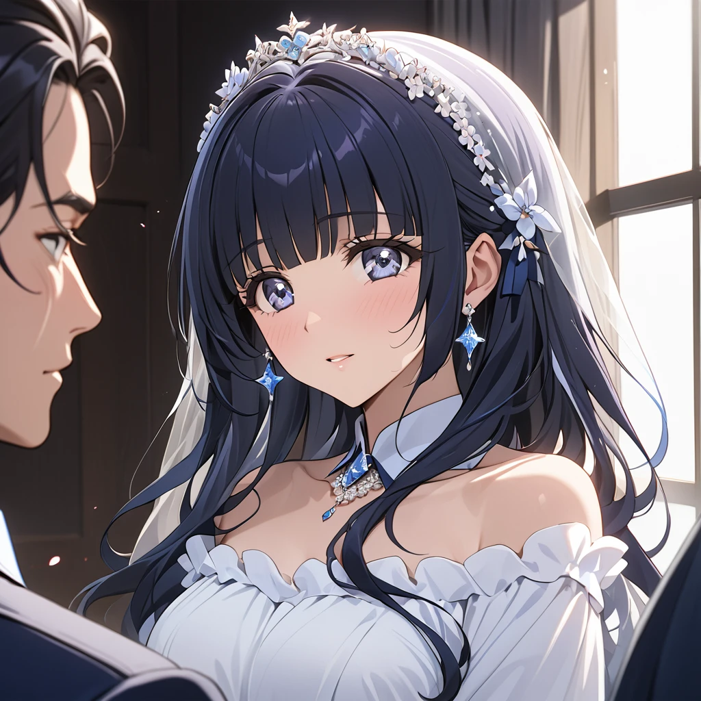 ((Highest quality)), ((masterpiece)), (detailed), (Perfect Face)、The woman is Reika Aoki, an American woman with medium-long hair.、The woman is getting married to an American man in America.