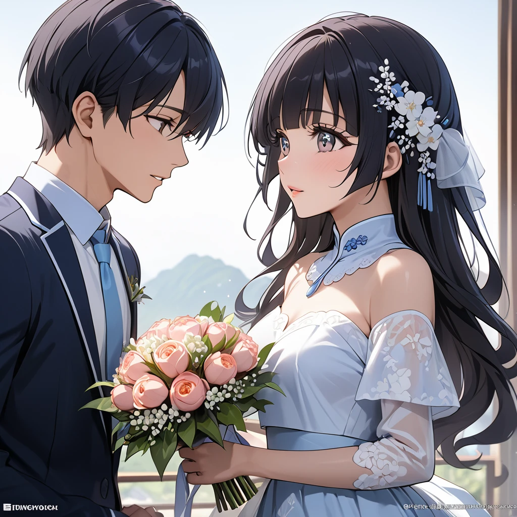 ((Highest quality)), ((masterpiece)), (detailed), （Perfect Face）、The woman is Reika Aoki, a Vietnamese woman with semi-long hair.、The woman is getting married to a Vietnamese man in Vietnam.
