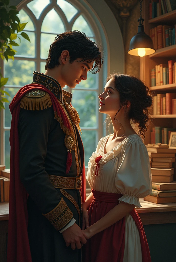 Prince Alexander, heir to a prosperous kingdom, is known for its beauty and responsibility, but you feel a void in your life. He decides to visit a village near the castle., disguised as a commoner, to better understand the needs of the people.
Leaves, he knows Clara, a young commoner who works in a bookstore. Clara is smart, independent and has a passion for literature and art. She lives a simple life, but dreams of a world beyond his village.