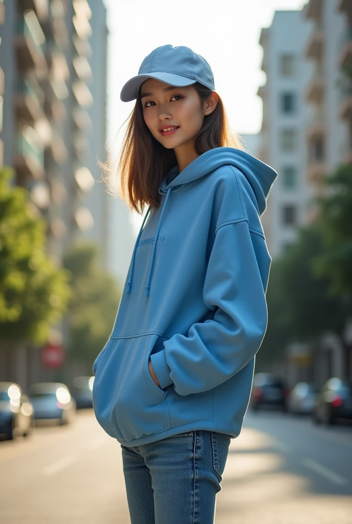 best qualtiy,tmasterpiece,超高分辨率,RAW photogr,Beautiful and beautiful,deep shading,dark themes,(realisticlying:1.4),
1girll, lacepantyhose, White pleated skirt, hoody, slim toned body, suits,
Elegant composure,Evocative atmosphere,The presence of magnetism,refined seduction,captivating mystique,
Intricate zentangle patterns,A single female figure,astonishinglevelofdetail,A gift for generosity,portrait composition,Striking perspective,A masterpiece of chaos,Elegantly composed,inspired by brutalist architecture,vibrant paint palette,Background,Larisa Manoban,,She is seen wearing streetwear pieces, lofi girl aesthetic, Surrealism female students, Cute face,eye detailed,Delicate eyes,Realistis,hyper realisitc,vivaciousness,sexyposture,Urban streetscape,the city street,Blue,Sweatshirt,Sweet expression,cuteexpression,Full of love,sexyposture,Raised sexy,Super sexy