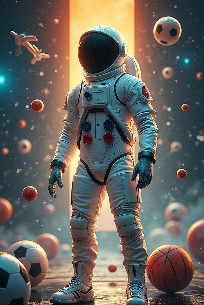 Astronaut with water symbols, Football, athletics, cycling